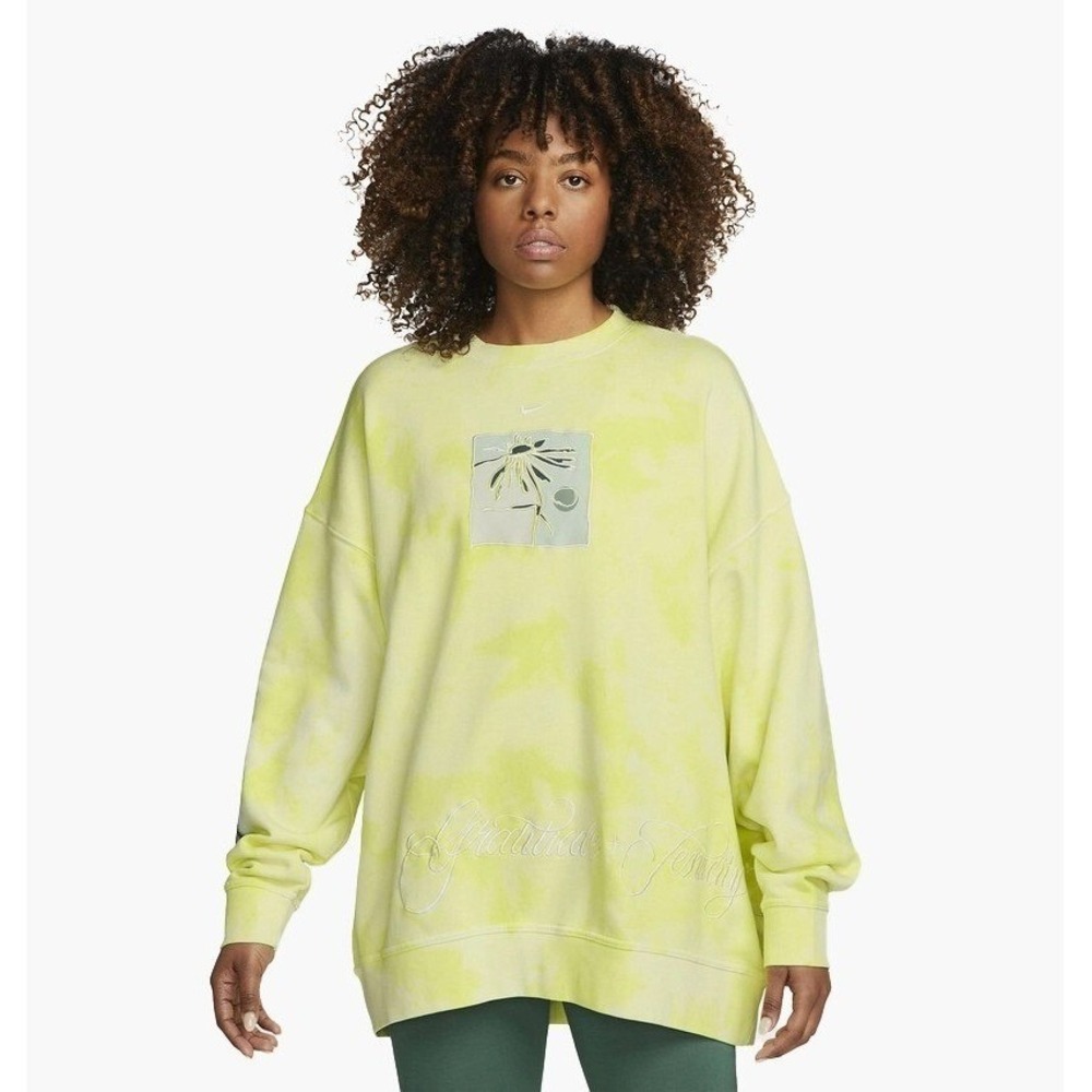 Nike Womens Tie Dye Oversized Sweatshirt Yellow XS Gratitude Tenacity Graphic